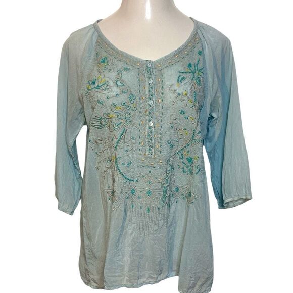 JOHNNY WAS Ice Blue Embroidered Tunic Top - Picture 2 of 12